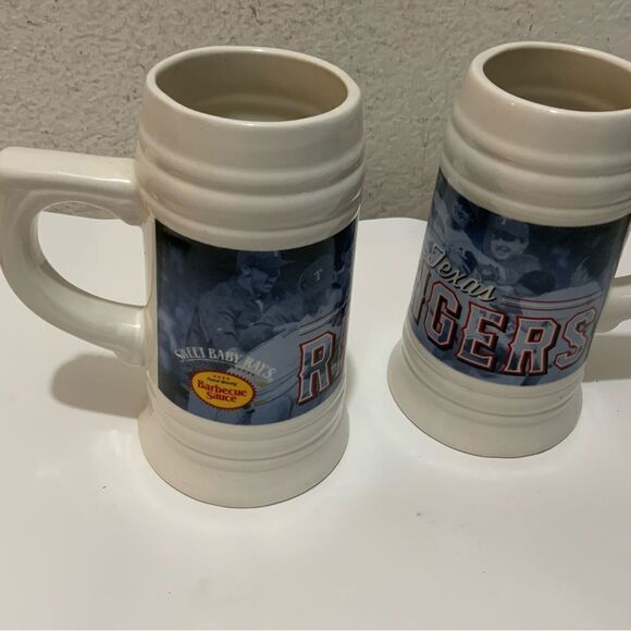 2 Texas Rangers MLB Sweet Baby Rays 7” Promotional Baseball Ceramic Beer Mugs - Picture 6 of 6